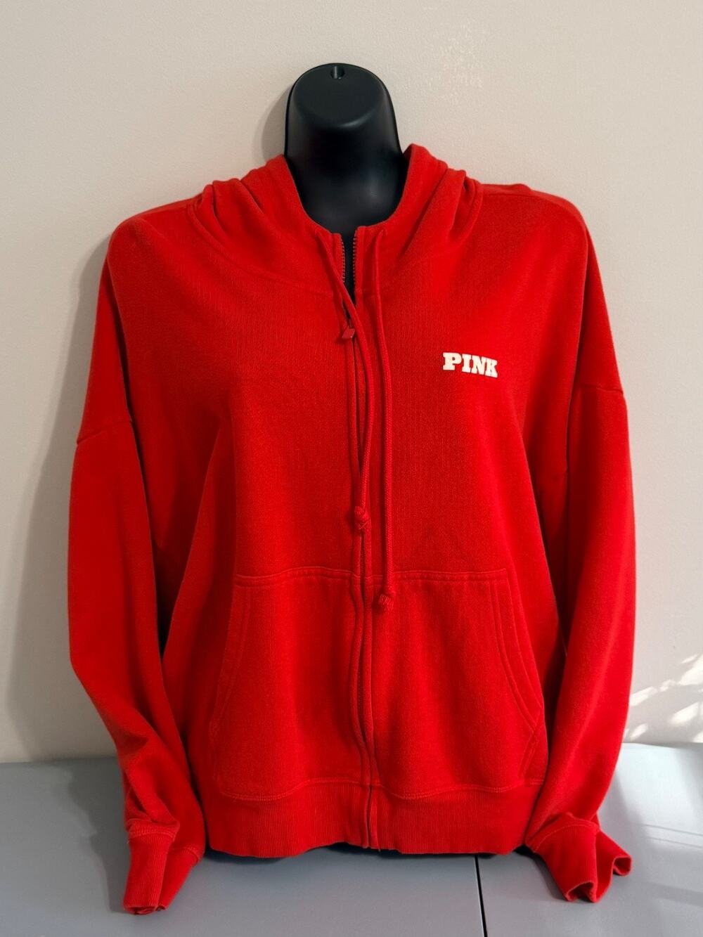 Victoria’s Secret Pink Full Zip Campus Hoodie Drawstring Logo Red XL